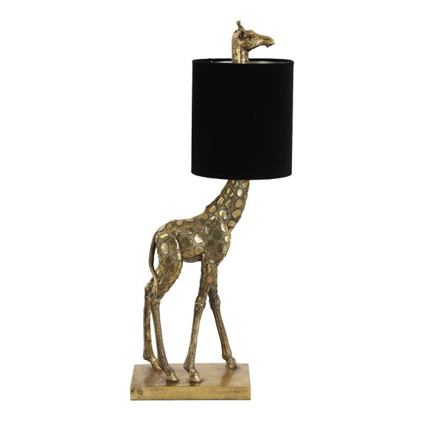 Light & Living Giraffe tafellamp - met zwarte kap - 61 cm hoog - 26 cm breed - E27 - brons - Afbeelding 8