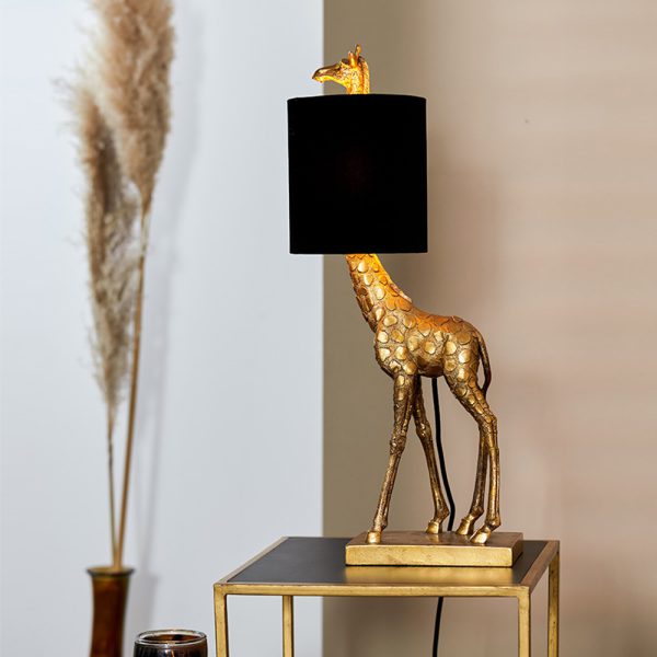 Light & Living Giraffe tafellamp - met zwarte kap - 61 cm hoog - 26 cm breed - E27 - brons - Afbeelding 3