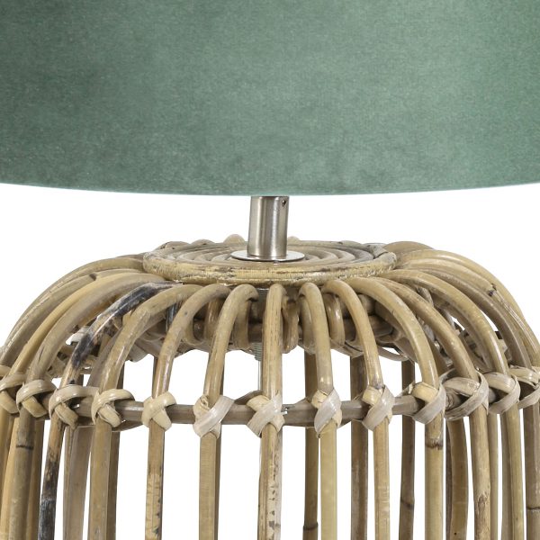 Light & Living Seram tafellamp - met groene velvet kap - rotan - 63 cm hoog - Ø kap 40 cm - beige - Afbeelding 2