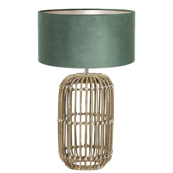 Light & Living Seram tafellamp - met groene velvet kap - rotan - 63 cm hoog - Ø kap 40 cm - beige