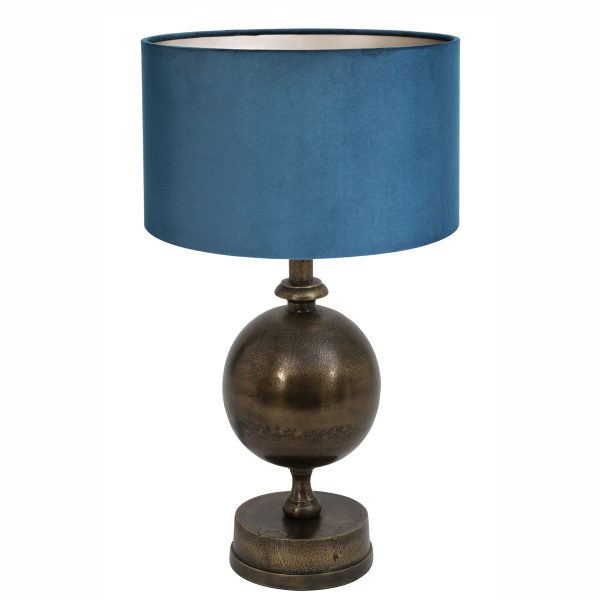 Light & Living Kalym tafellamp - Ø30 cm - 52 cm hoog - blauwe kap - brons