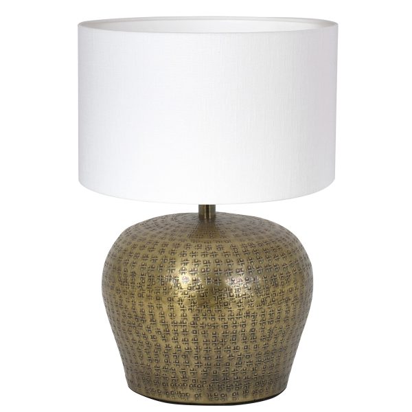 Light & Living Gondia tafellamp - Ø30 cm - 42 cm hoog - witte kap - E27 - goud