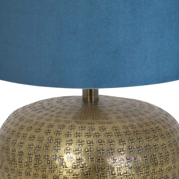 Light & Living Gondia tafellamp - Ø30 cm - 42 cm hoog - blauwe kap - E27 - goud - Image 2