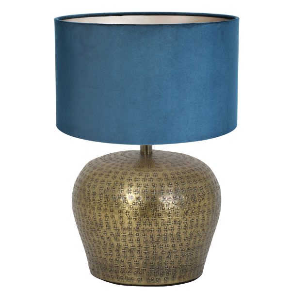 Light & Living Gondia tafellamp - Ø30 cm - 42 cm hoog - blauwe kap - E27 - goud