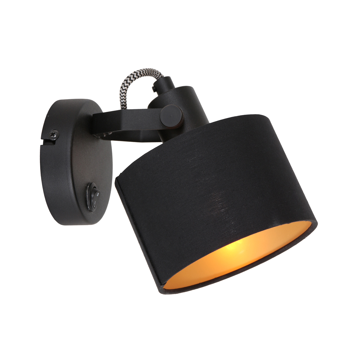 proza Goedkeuring Pedagogie Mexlite Ornoir wandlamp – stoffen kap – met schakelaar – E14 – zwart – LP.