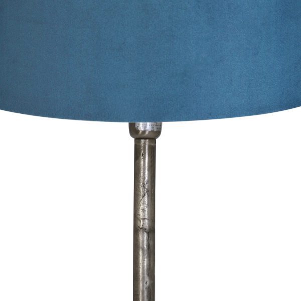 Light & Living Undai vloerlamp - met blauwe velvet kap - verweerd metaal - 155 cm hoog - Ø kap 40 cm - Afbeelding 2