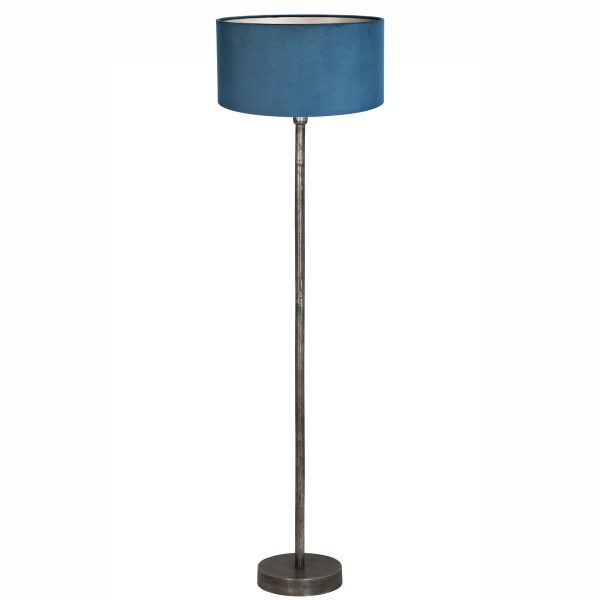 Light & Living Undai vloerlamp - met blauwe velvet kap - verweerd metaal - 155 cm hoog - Ø kap 40 cm