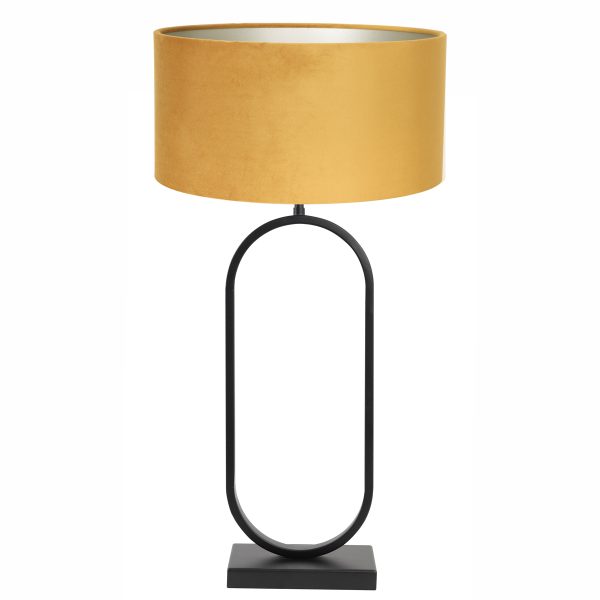 Light & Living Jamiri tafellamp - met okergouden kap - 70 cm hoog - Ø kap 40 cm - zwart