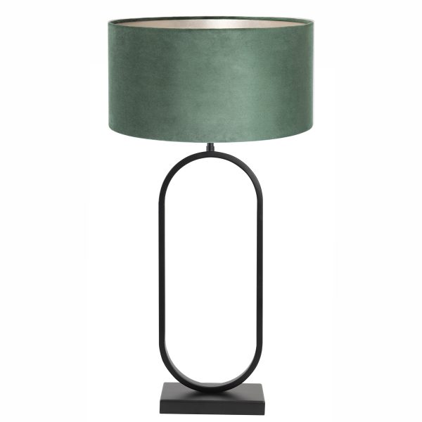 Light & Living Jamiri tafellamp - met groene velvet kap - 70 cm hoog - Ø kap 40 cm - zwart