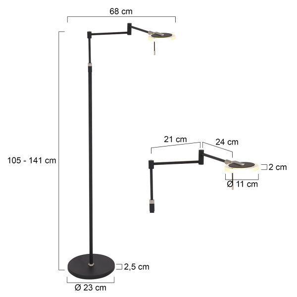 Steinhauer Turound vloerlamp - ingebouwd LED - in hoogte verstelbaar - glazen kap - zwart - Image 6
