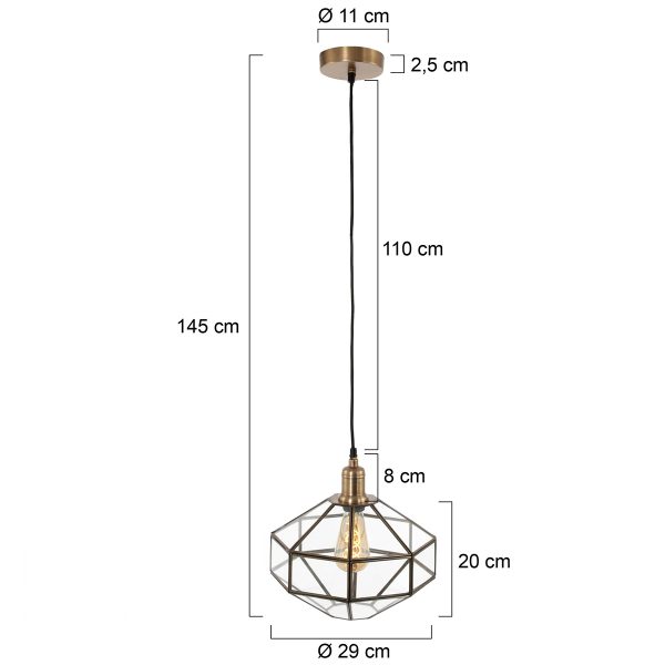 Steinhauer Pimpernel hanglamp - octagon - E27 - dimbaar met dimbare lichtbron - in hoogte verstelbaar - brons - Afbeelding 6