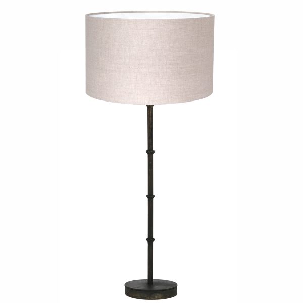 Light & Living Phuket tafellamp - 68 cm hoog - Ø30 cm - E27 - beige kap - bewerkt zwart