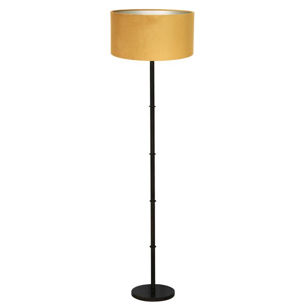Light & Living Phuket vloerlamp - 165 cm hoog - Ø40 cm - E27 - okergele kap - bewerkt zwart