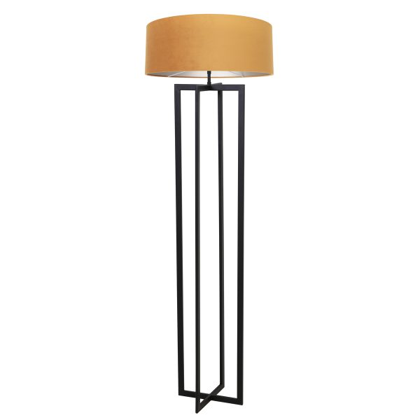 Light & Living Mace lampenvoet - vloerlamp - met okergele kap - 160 cm hoog - E27 - zwart