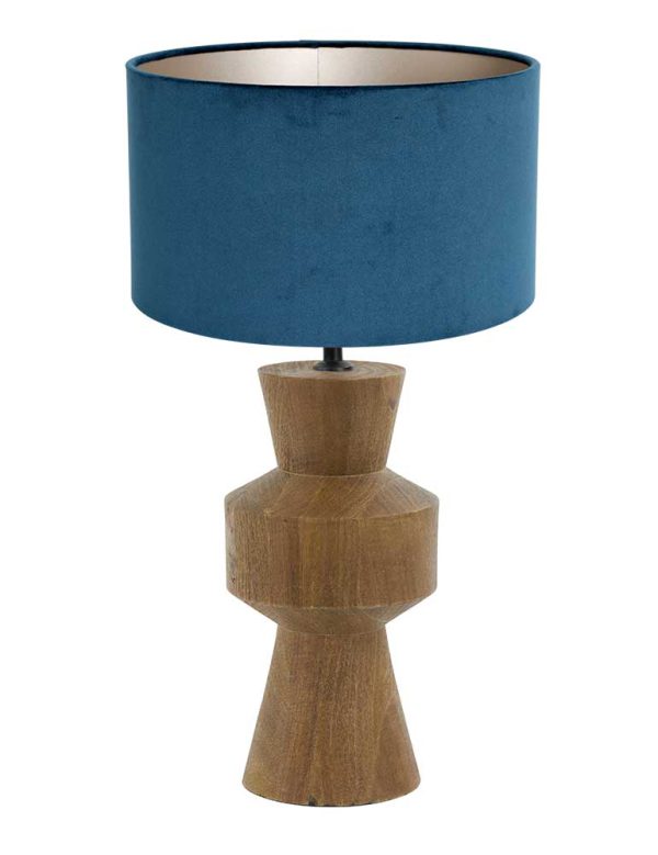 Light & Living Gregor tafellamp – ø 17 cm – E27 (grote fitting) – beuken en blauw