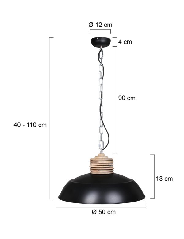 Mexlite Samso hanglamp – ø 50 cm – In hoogte verstelbaar – E27 (grote fitting) – hout en zwart - Image 6