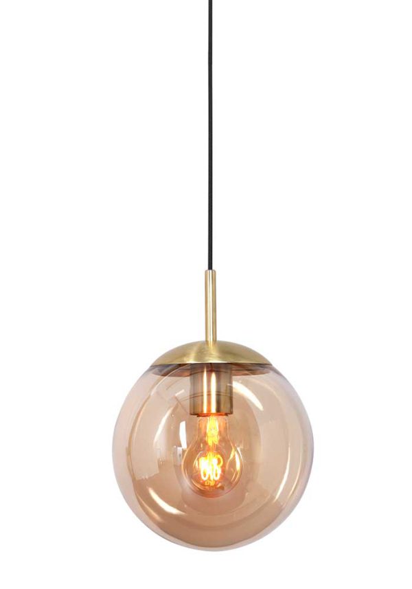 Steinhauer Bollique hanglamp – In hoogte verstelbaar – E27 (grote fitting) – [amberkleurig] en messing en zwart