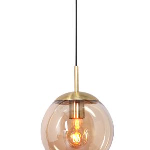 Steinhauer Bollique hanglamp – In hoogte verstelbaar – E27 (grote fitting) – [amberkleurig] en messing en zwart