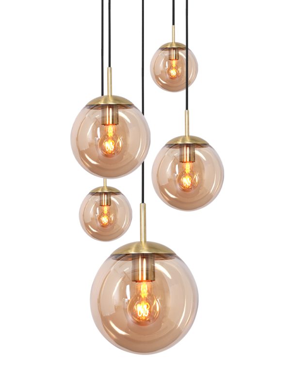 Steinhauer Bollique hanglamp – ø 60 cm – In hoogte verstelbaar – E27 (grote fitting) – [amberkleurig] en messing en zwart