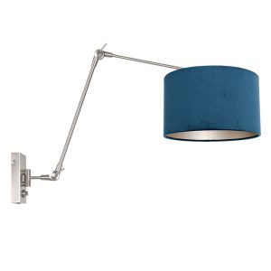 Steinhauer Prestige chic wandlamp – Draai- en/of kantelbaar en In hoogte verstelbaar – E27 (grote fitting) – blauw en staal