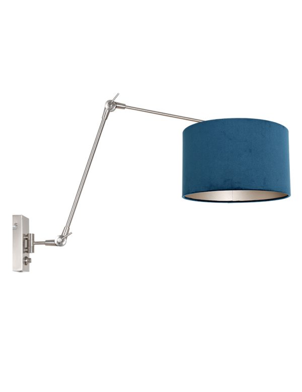 Steinhauer Prestige chic wandlamp – Draai- en/of kantelbaar en In hoogte verstelbaar – E27 (grote fitting) – blauw en staal