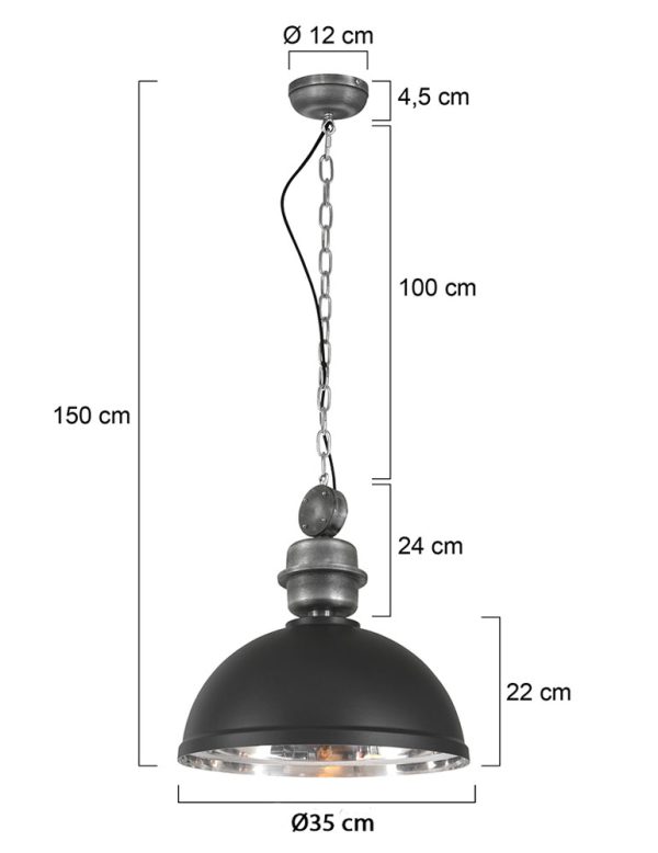 Mexlite Gaeve hanglamp – ø 40 cm – E27 (grote fitting) – chroom en zwart - Afbeelding 7