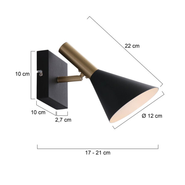 Anne Lighting Anne's Choice wandlamp - kantelbaar - Ø 12cm kap - zwart/goud - Afbeelding 5