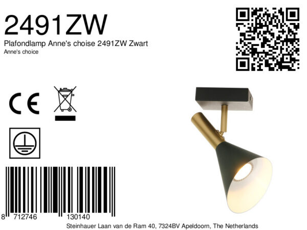 Anne Lighting Anne's Choice wandlamp - kantelbaar - Ø 12cm kap - zwart/goud - Afbeelding 6