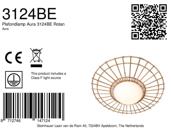 Bamboe plafondlamp met witte bol Anne Light & Home Aura - Image 6
