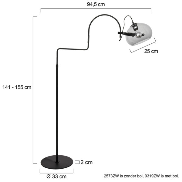 Anne Lighting Holgarsøn booglamp - armatuur - excl. kap - E27 - 155 cm hoog - zwart - Afbeelding 6
