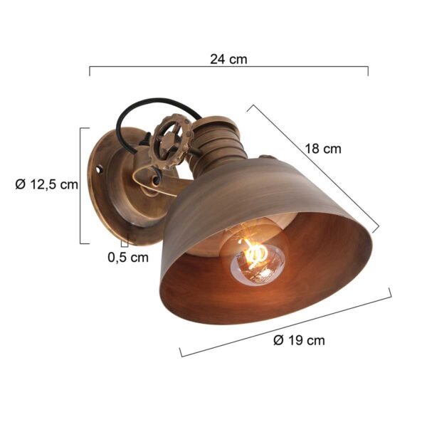 Anne Lighting Sprocket wandlamp - E14 - 19 cm diep - incl. 190 cm snoer - brons - Afbeelding 5