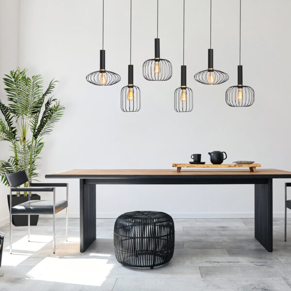 Mexlite Aureole hanglamp - draadlamp - zeslichts - 150 cm breed - gouden details - zwart - Image 2