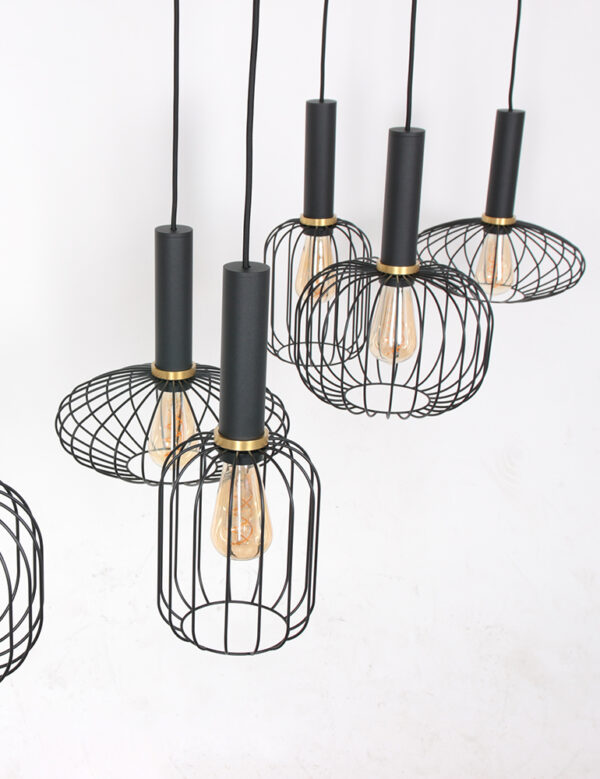 Mexlite Aureole hanglamp - draadlamp - zeslichts - 150 cm breed - gouden details - zwart - Image 14