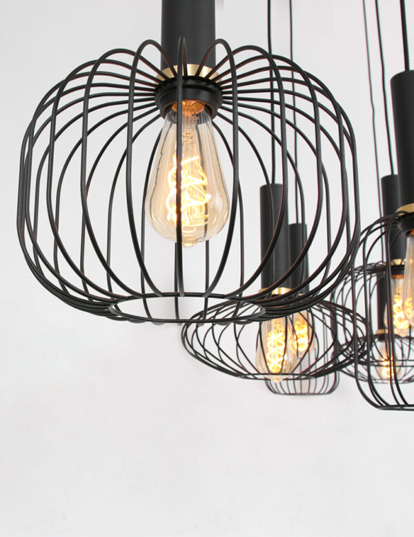 Mexlite Aureole hanglamp - draadlamp - zeslichts - 150 cm breed - gouden details - zwart - Image 15