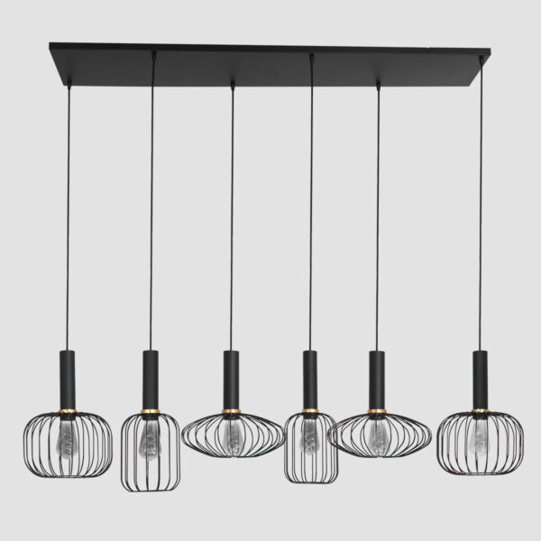 Mexlite Aureole hanglamp - draadlamp - zeslichts - 150 cm breed - gouden details - zwart - Image 19