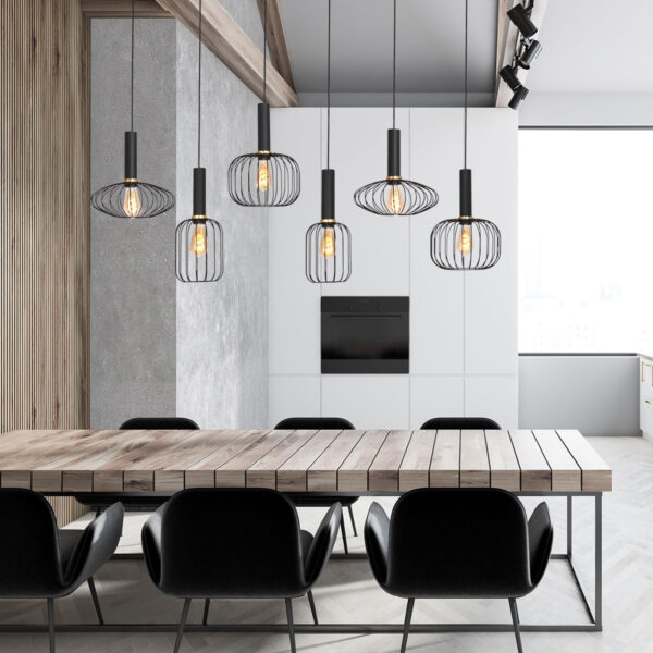 Mexlite Aureole hanglamp - draadlamp - zeslichts - 150 cm breed - gouden details - zwart - Image 3