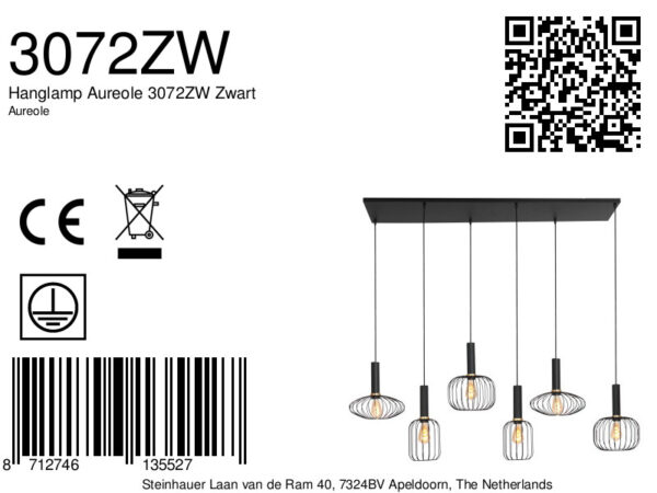 Mexlite Aureole hanglamp - draadlamp - zeslichts - 150 cm breed - gouden details - zwart - Image 8