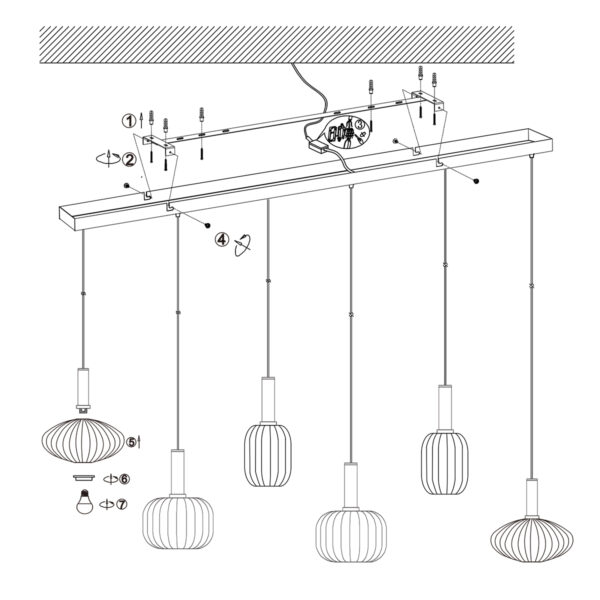 Mexlite Aureole hanglamp - draadlamp - zeslichts - 150 cm breed - gouden details - zwart - Image 9