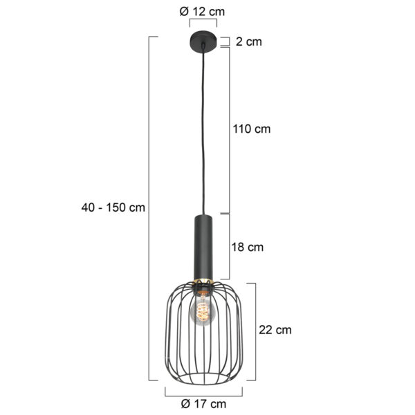 Mexlite Aureole hanglamp - draadlamp - kap Ø 17 cm - gouden details - zwart - Afbeelding 6