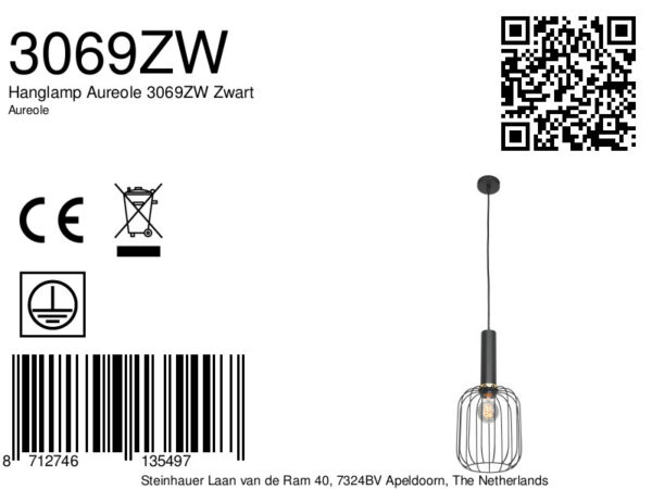 Mexlite Aureole hanglamp - draadlamp - kap Ø 17 cm - gouden details - zwart - Afbeelding 7