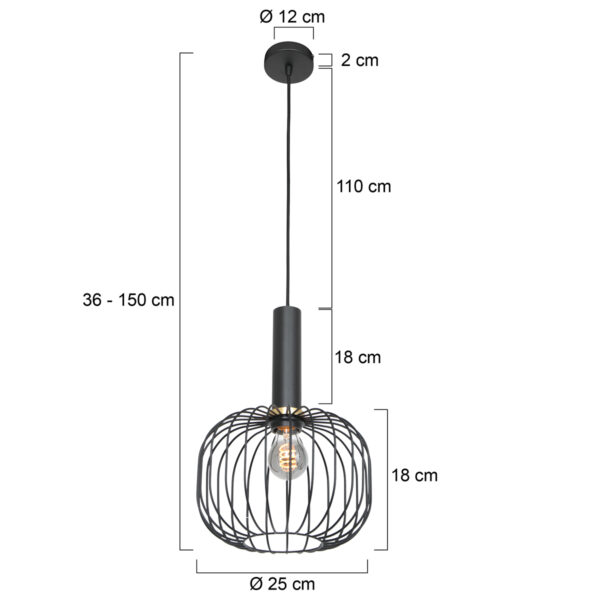 Mexlite Aureole hanglamp - draadlamp - kap Ø 25 cm - gouden details - zwart - Afbeelding 5