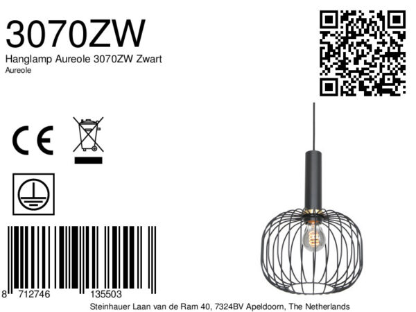 Mexlite Aureole hanglamp - draadlamp - kap Ø 25 cm - gouden details - zwart - Afbeelding 6
