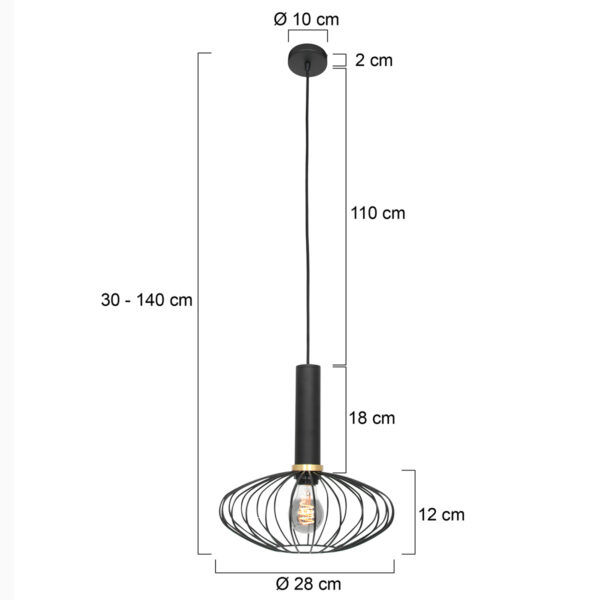 Mexlite Aureole hanglamp - draadlamp - ovaal - kap Ø 28 cm - gouden details - zwart - Image 7