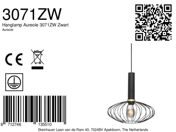 Mexlite Aureole hanglamp - draadlamp - ovaal - kap Ø 28 cm - gouden details - zwart - Image 8