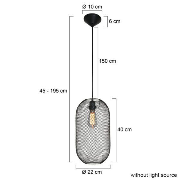 Mexlite Bodine hanglamp - Ø 22cm - gaaslamp - E27 - zwart - Image 5