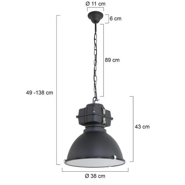 Mexlite Densi hanglamp - Ø38 cm - industrieel - E27 - met glasplaat - zwart - Afbeelding 6