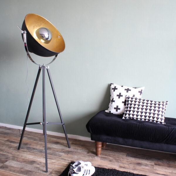 Mexlite Eelco vloerlamp – ø 74 cm – In hoogte verstelbaar en Draai- en/of kantelbaar – E27 (grote fitting) – goud en zwart - Afbeelding 2