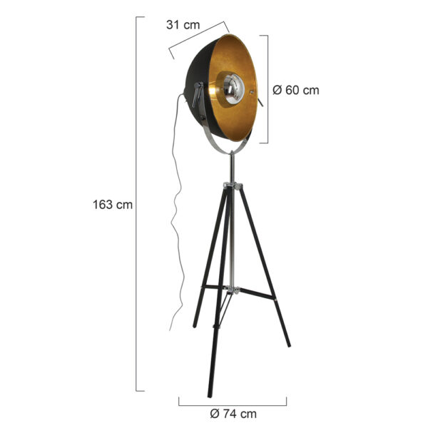 Mexlite Eelco vloerlamp – ø 74 cm – In hoogte verstelbaar en Draai- en/of kantelbaar – E27 (grote fitting) – goud en zwart - Afbeelding 7