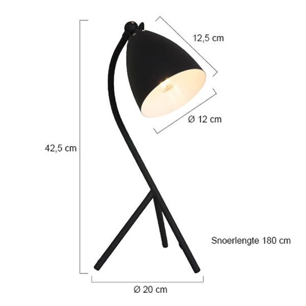 Mexlite Lina tafellamp - 43 cm hoog - Ø 12 cm kapje - kantelbaar - zwart - Afbeelding 7