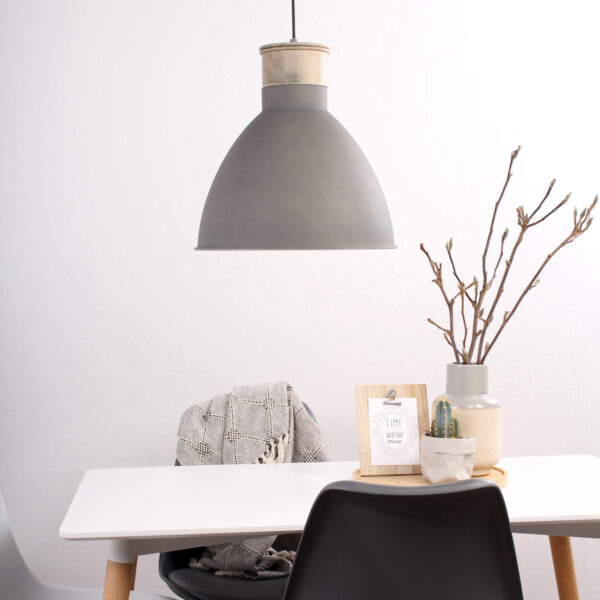 Mexlite Gunar hanglamp - ⌀40 cm - met houten detail - in hoogte verstelbaar - grijs - Image 2
